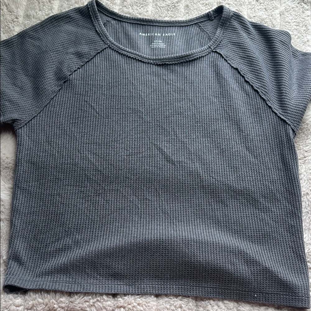 American Eagle Outfitters Gray Ribbed Crop Tee